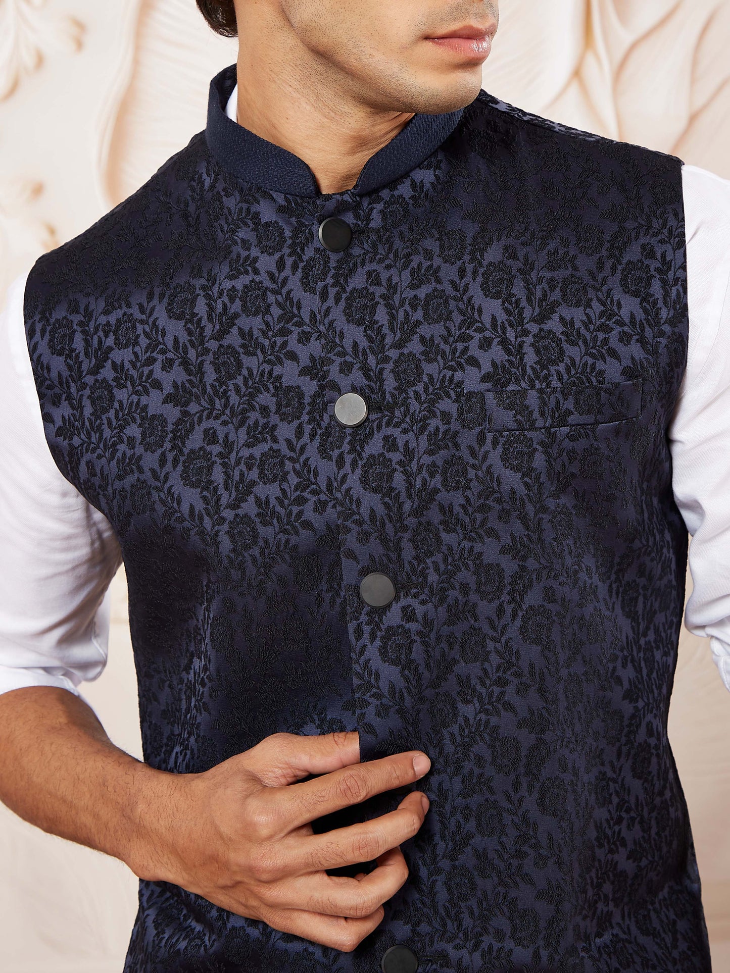 Navy Blue Silk Blend Party Wear Men's Jacket