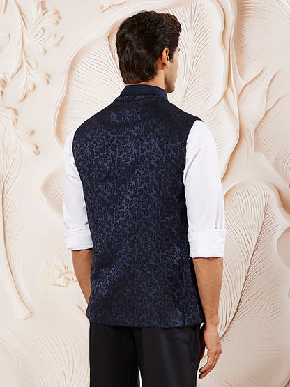 Navy Blue Silk Blend Party Wear Men's Jacket