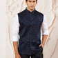 Navy Blue Silk Blend Party Wear Men's Jacket