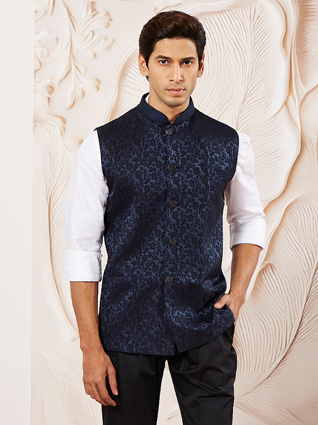 Navy Blue Silk Blend Party Wear Men's Jacket