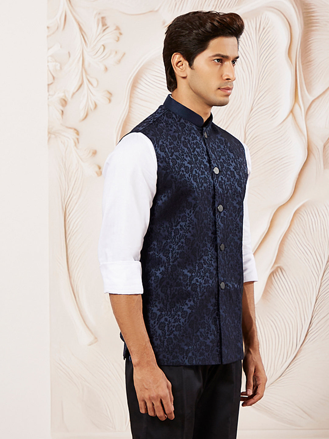 Navy Blue Silk Blend Party Wear Men's Jacket