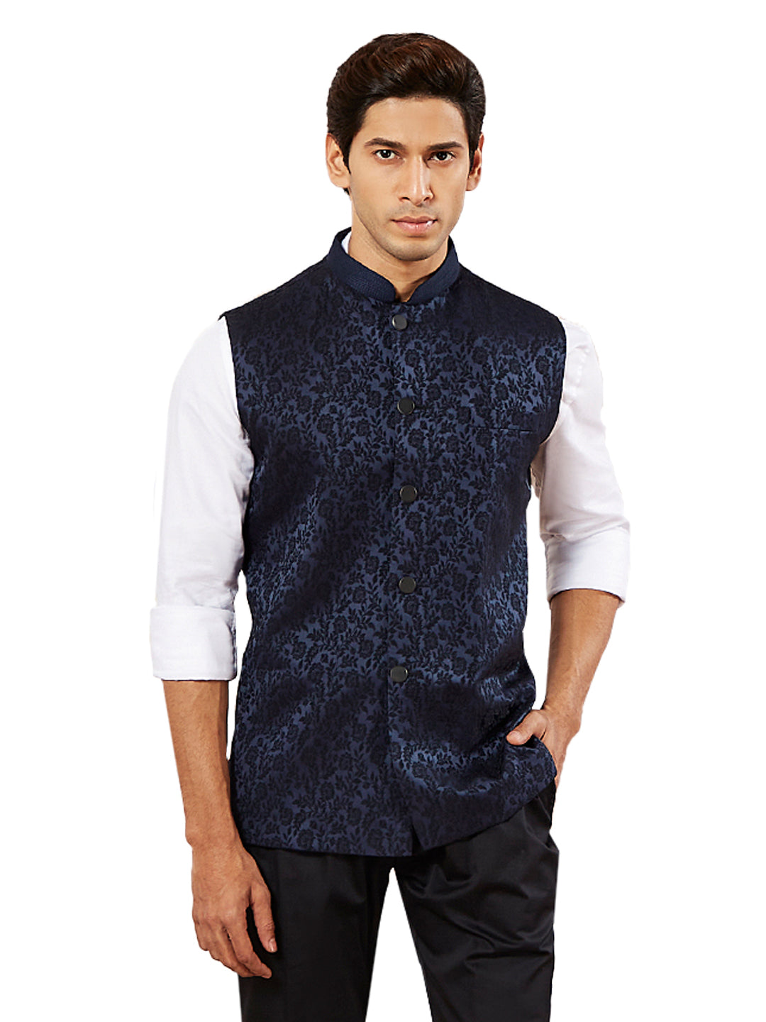 Navy Blue Silk Blend Party Wear Men's Jacket