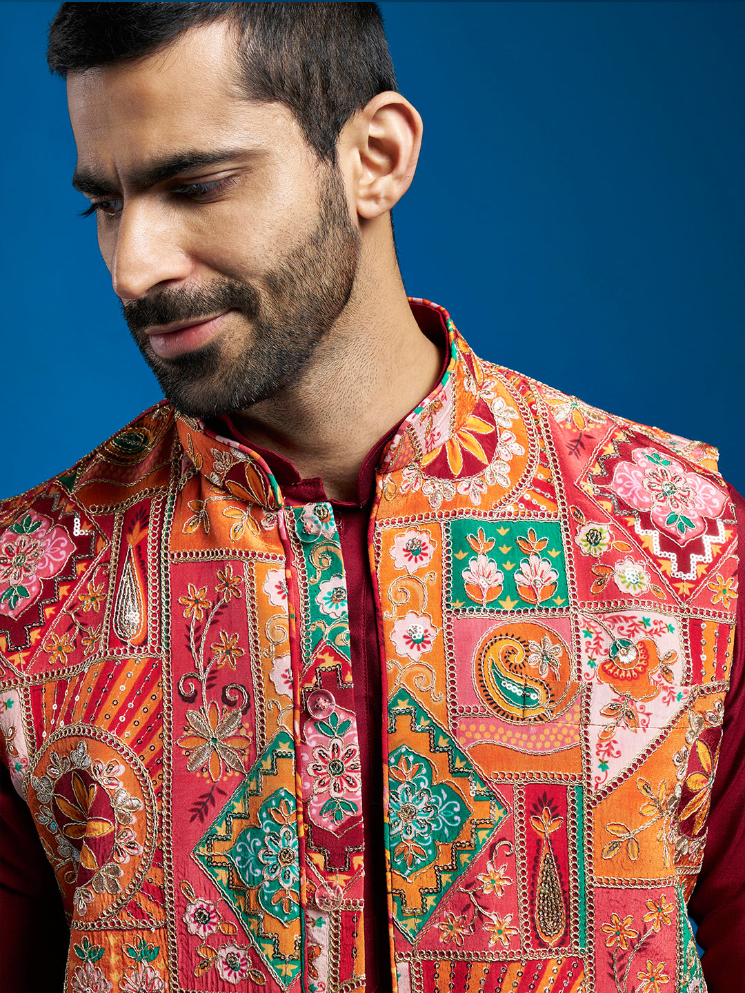 Red Silk Blend Party Wear Men's Jacket
