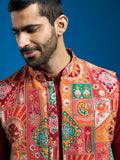 Red Silk Blend Party Wear Men's Jacket