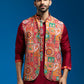 Red Silk Blend Party Wear Men's Jacket