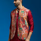 Red Silk Blend Party Wear Men's Jacket