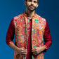 Red Silk Blend Party Wear Men's Jacket