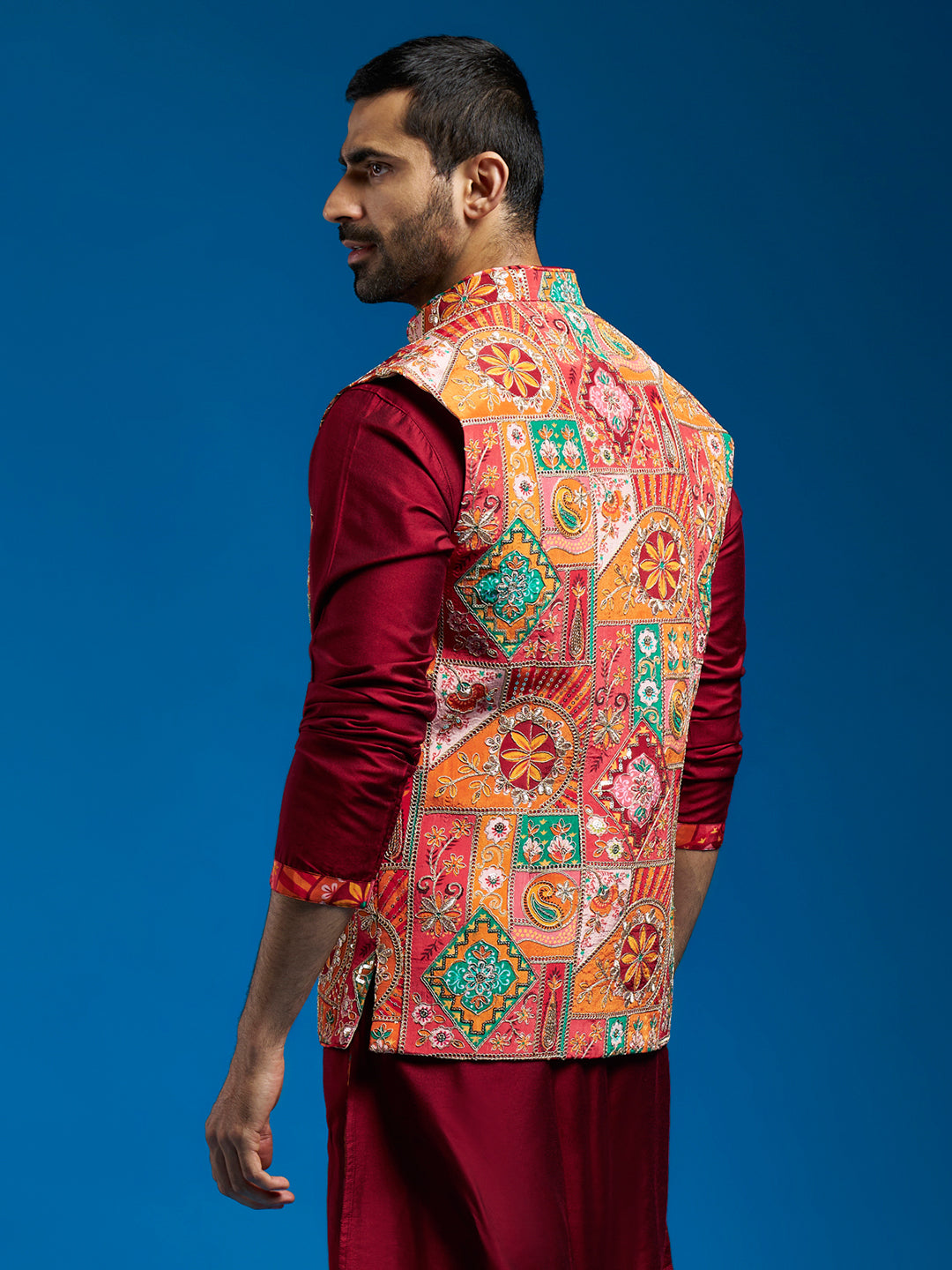 Red Silk Blend Party Wear Men's Jacket