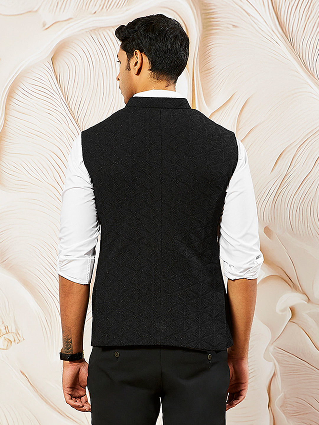 Black Silk Blend Party Wear Men's Jacket