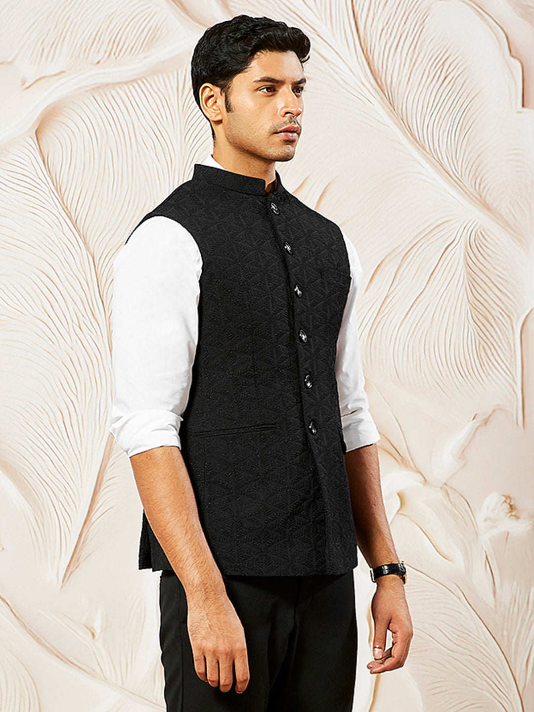 Black Silk Blend Party Wear Men's Jacket