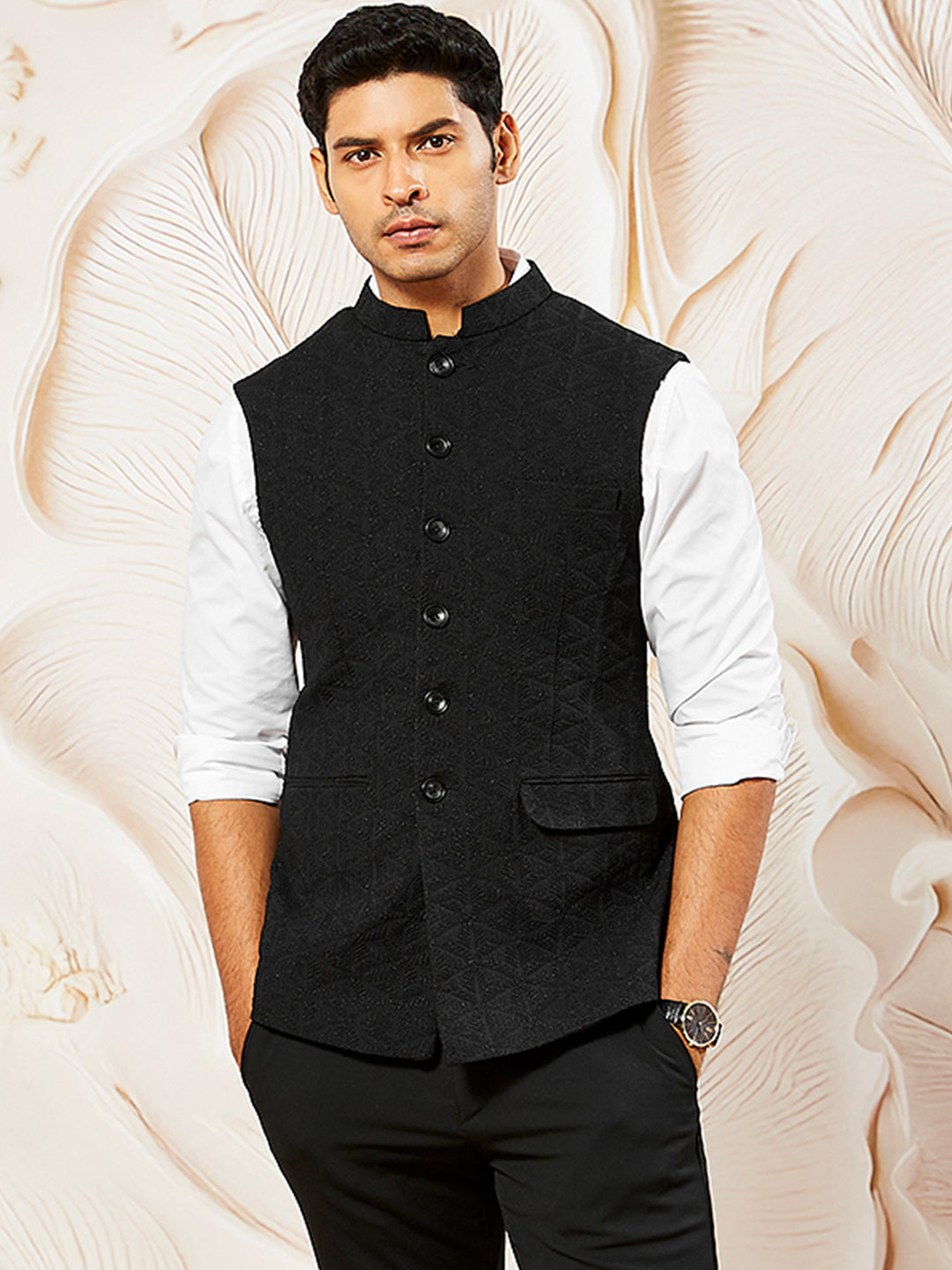 Black Silk Blend Party Wear Men's Jacket