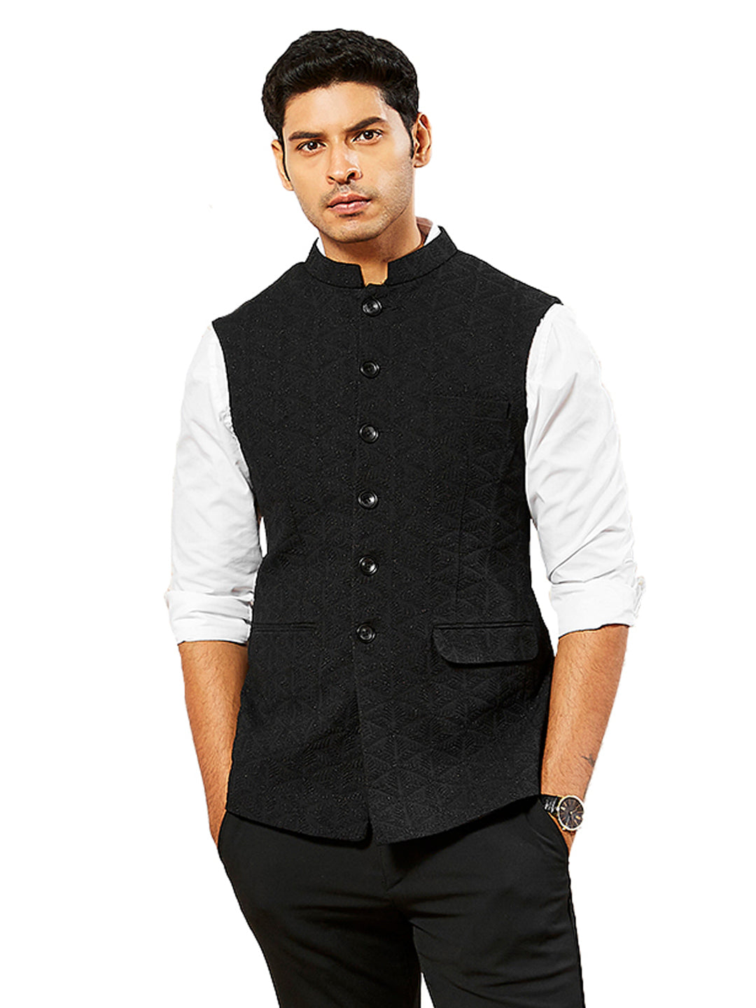 Black Silk Blend Party Wear Men's Jacket