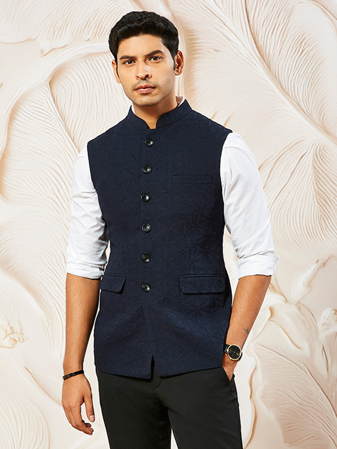 Navy Blue Silk Party Wear Men's Jacket
