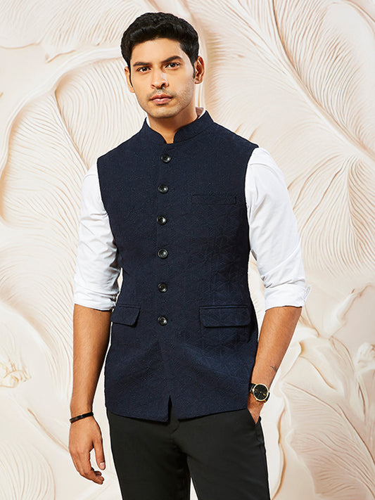 Navy Blue Silk Party Wear Men's Jacket