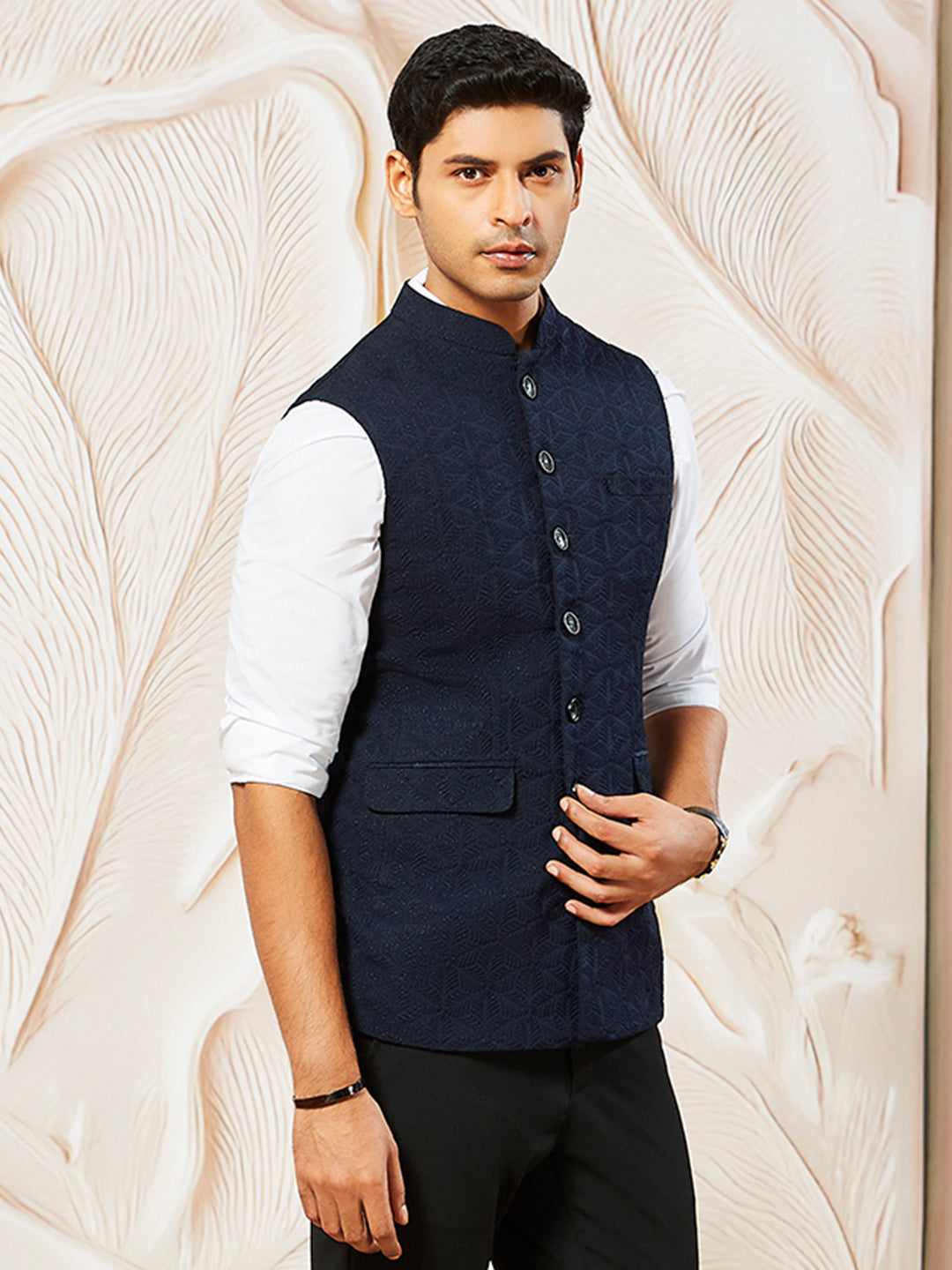 Navy Blue Silk Party Wear Men's Jacket