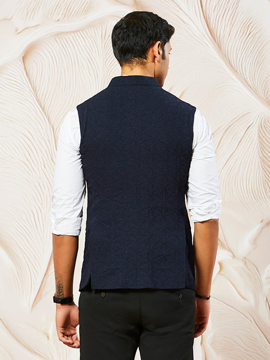 Navy Blue Silk Party Wear Men's Jacket