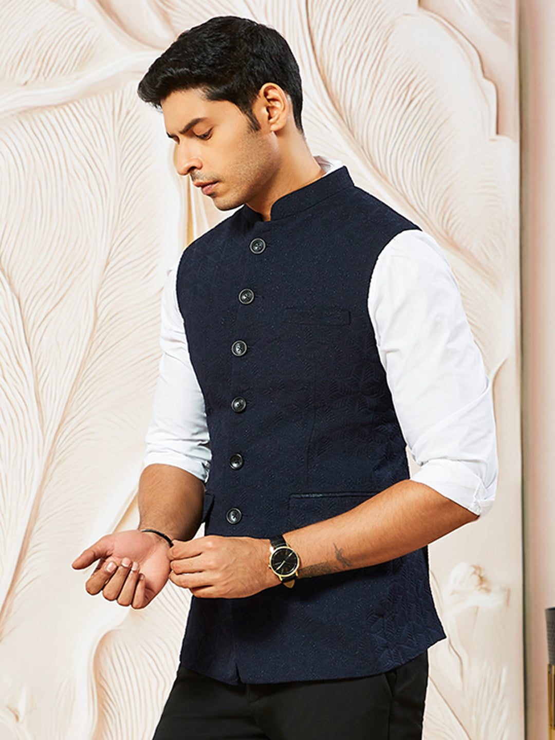 Navy Blue Silk Party Wear Men's Jacket