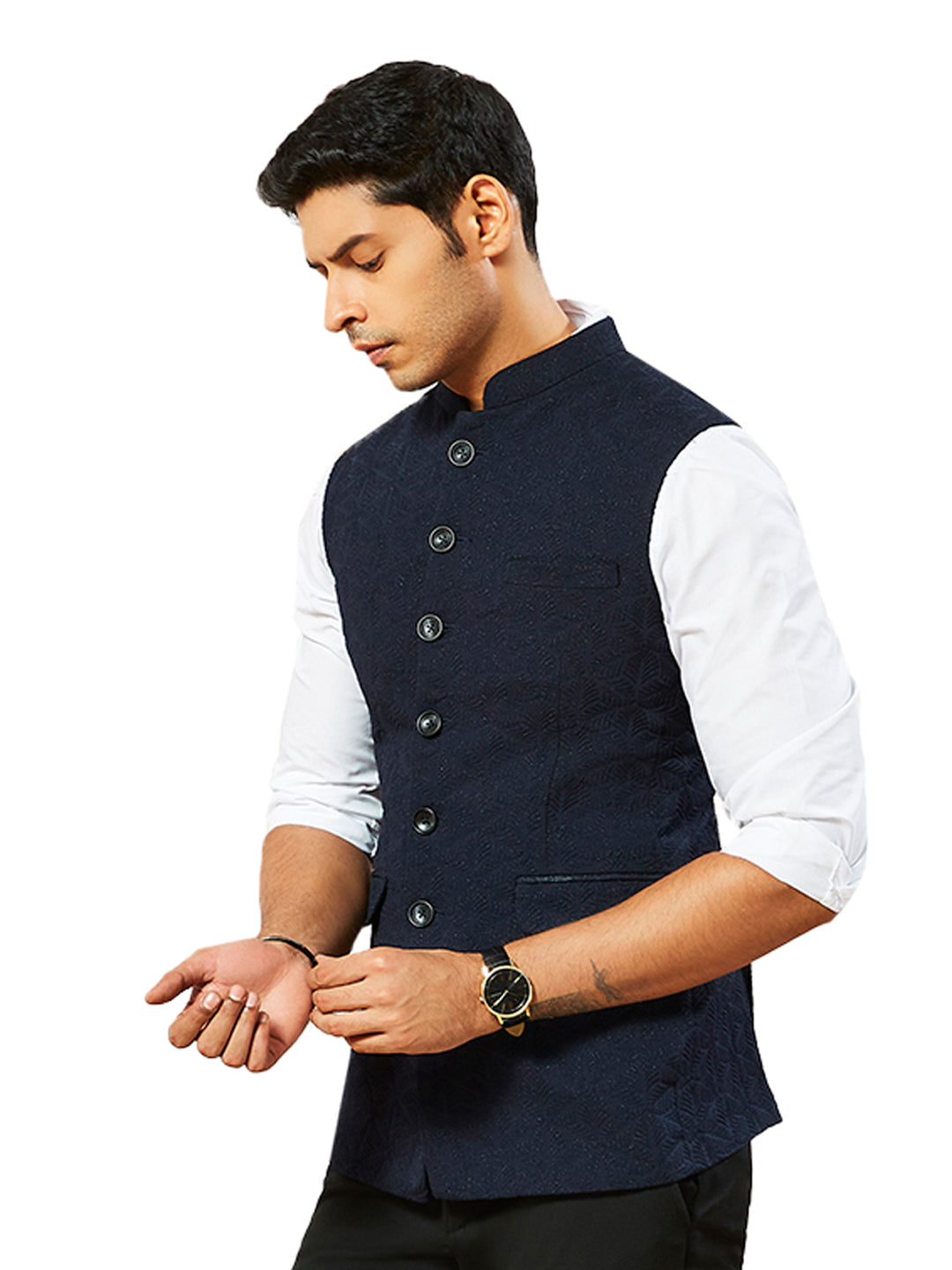 Navy Blue Silk Party Wear Men's Jacket