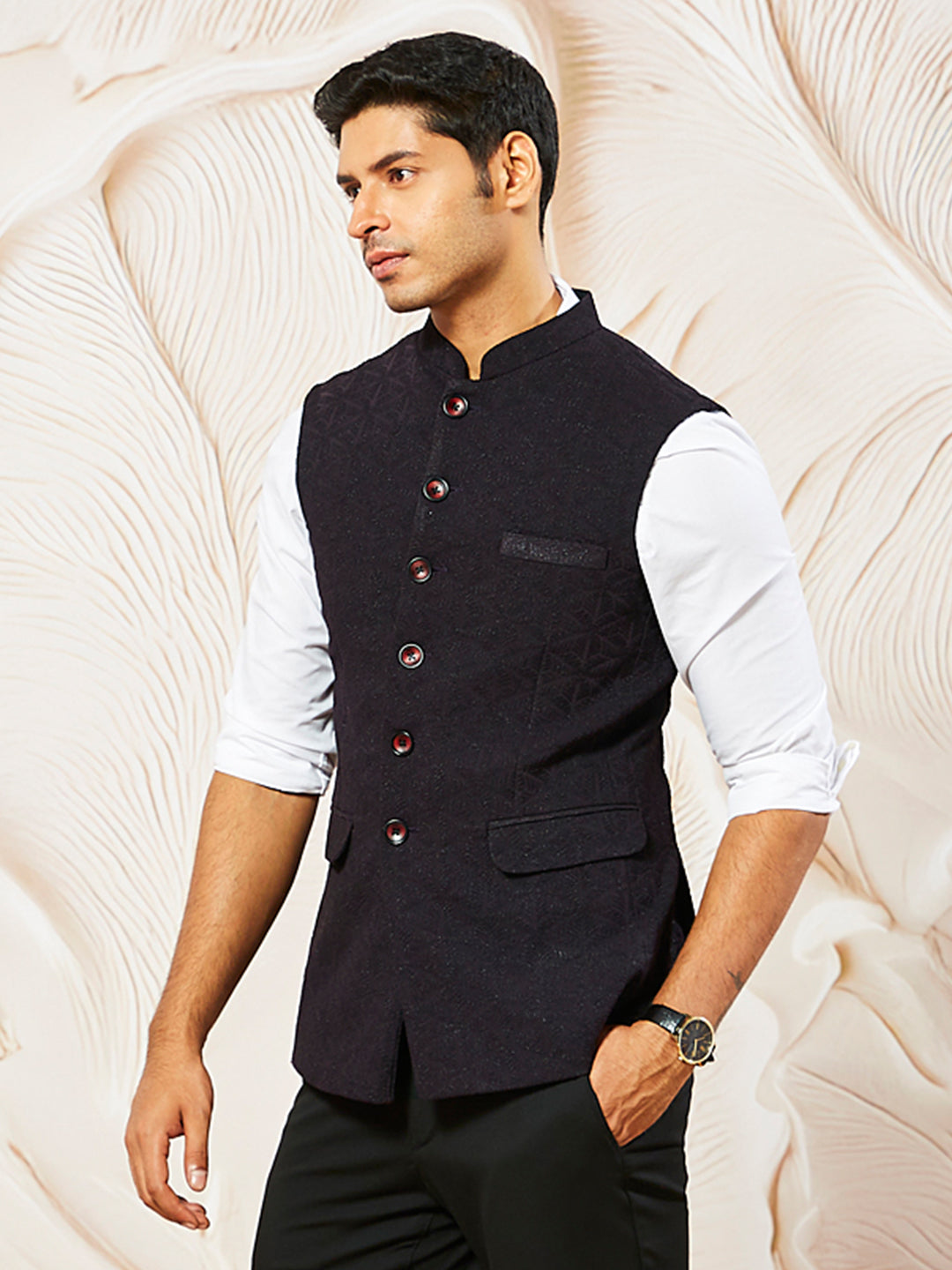 Wine Silk Blend Party Wear Men's Jacket