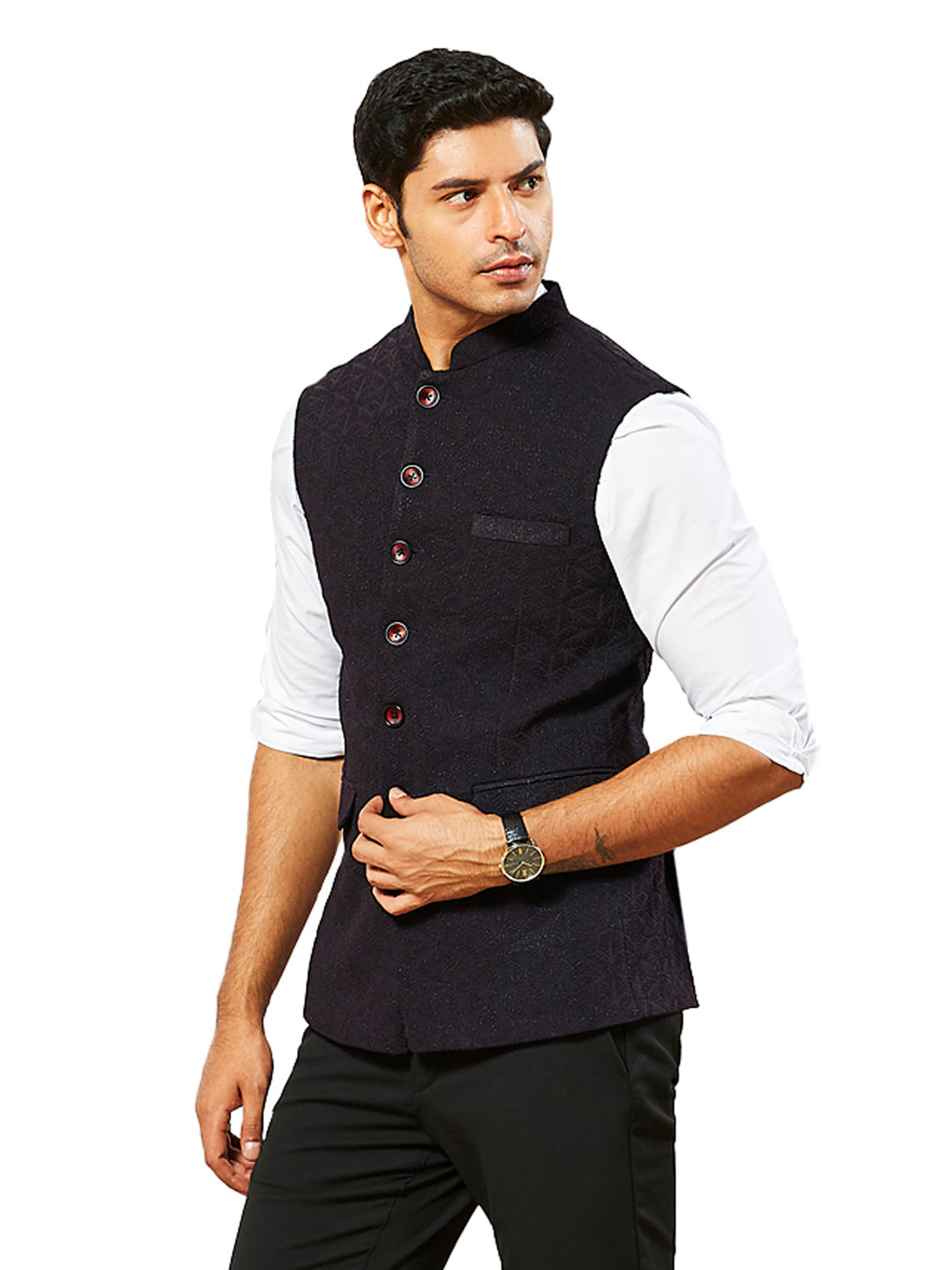 Wine Silk Blend Party Wear Men's Jacket