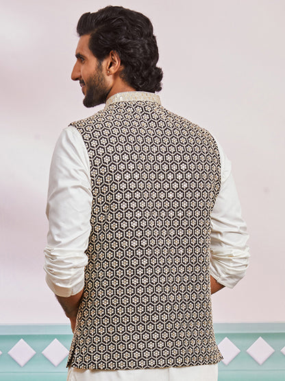 Black Silk Party Wear Men's Jacket