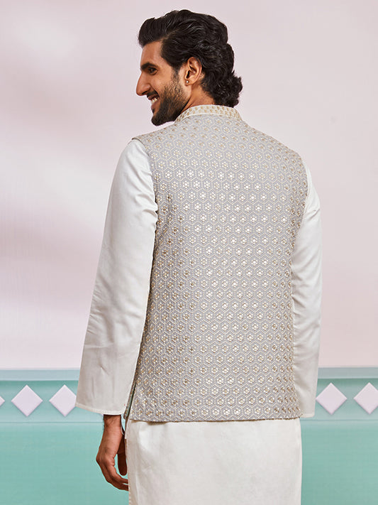 Grey Silk Blend Party Wear Men's Jacket