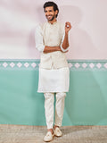 Off White Silk Blend Party Wear Men's Jacket