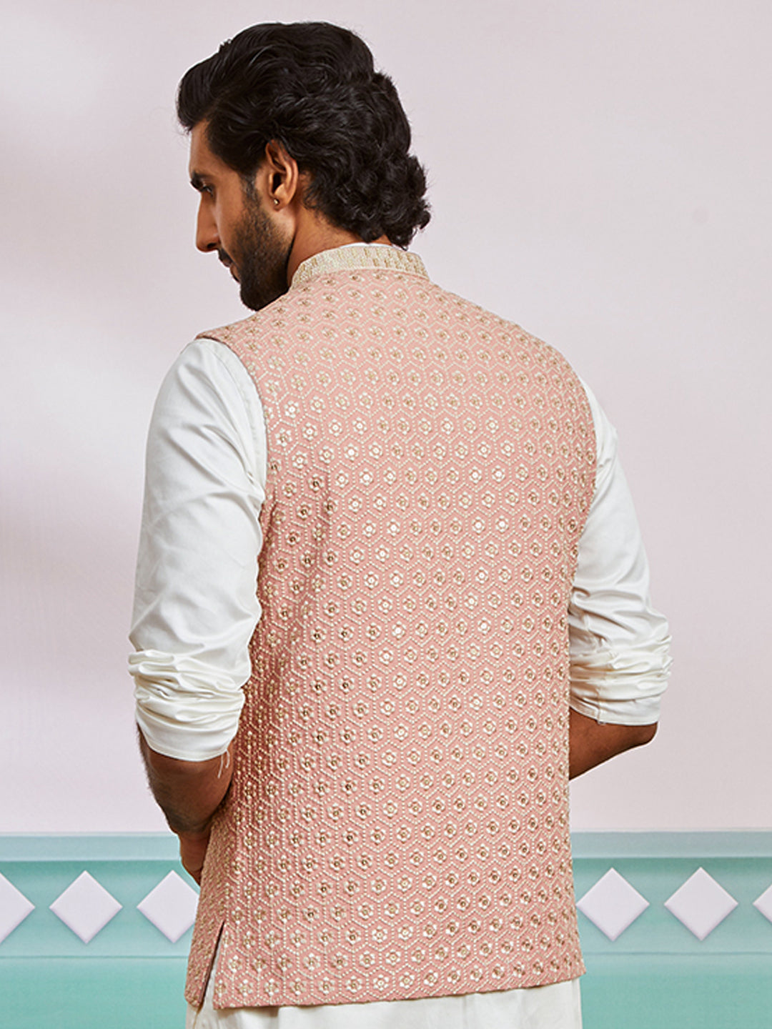 Peach Silk Blend Party Wear Men's Jacket
