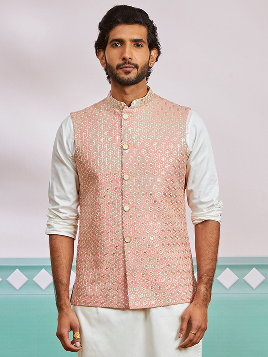 Peach Silk Blend Party Wear Men's Jacket
