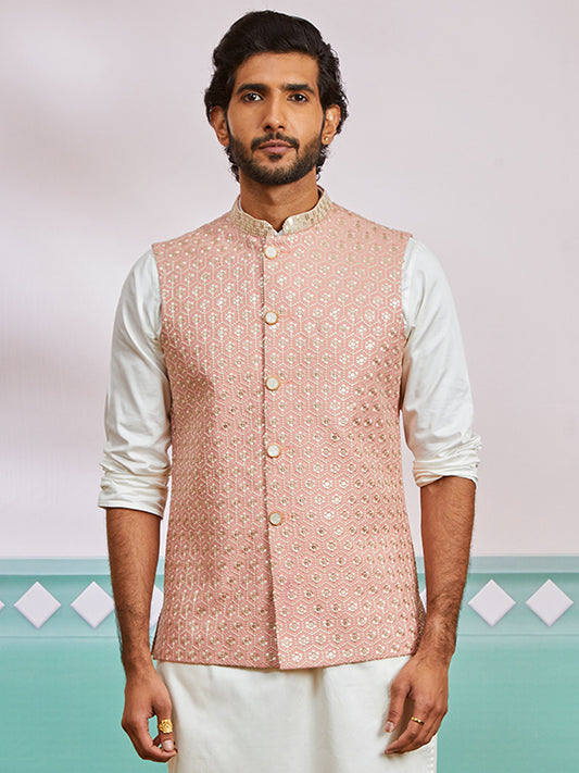 Peach Silk Blend Party Wear Men's Jacket