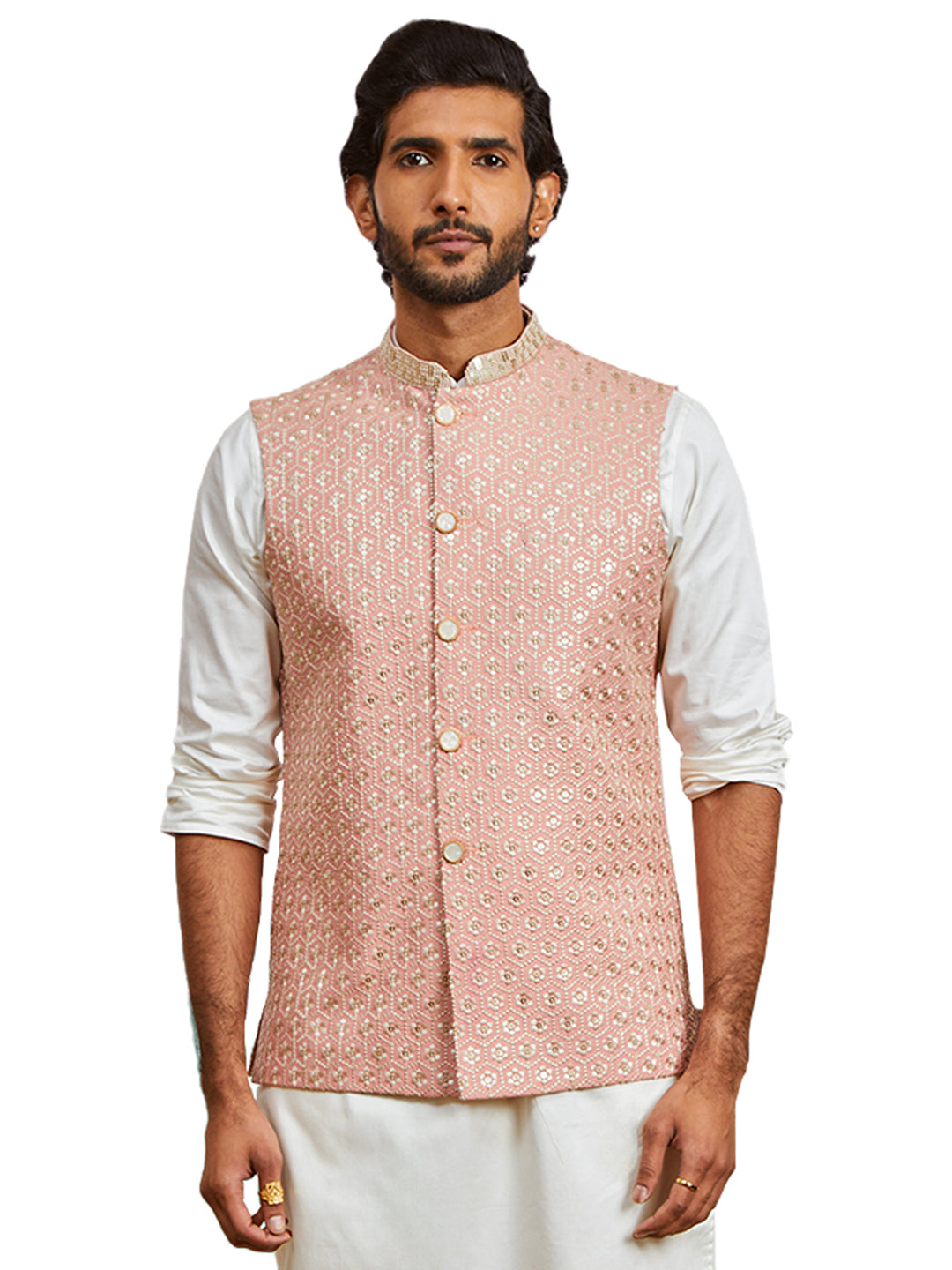 Peach Silk Blend Party Wear Men's Jacket
