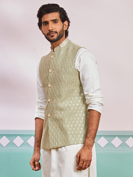 Pista Green Silk Blend Party Wear Men's Jacket
