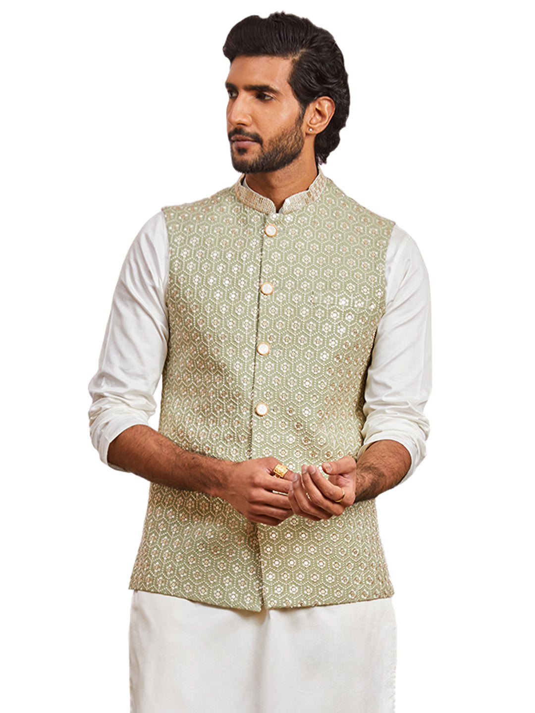 Pista Green Silk Blend Party Wear Men's Jacket