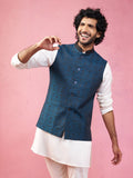 Turquoise Silk Blend Party Wear Men's Jacket