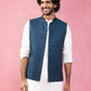 Turquoise Silk Blend Party Wear Men's Jacket