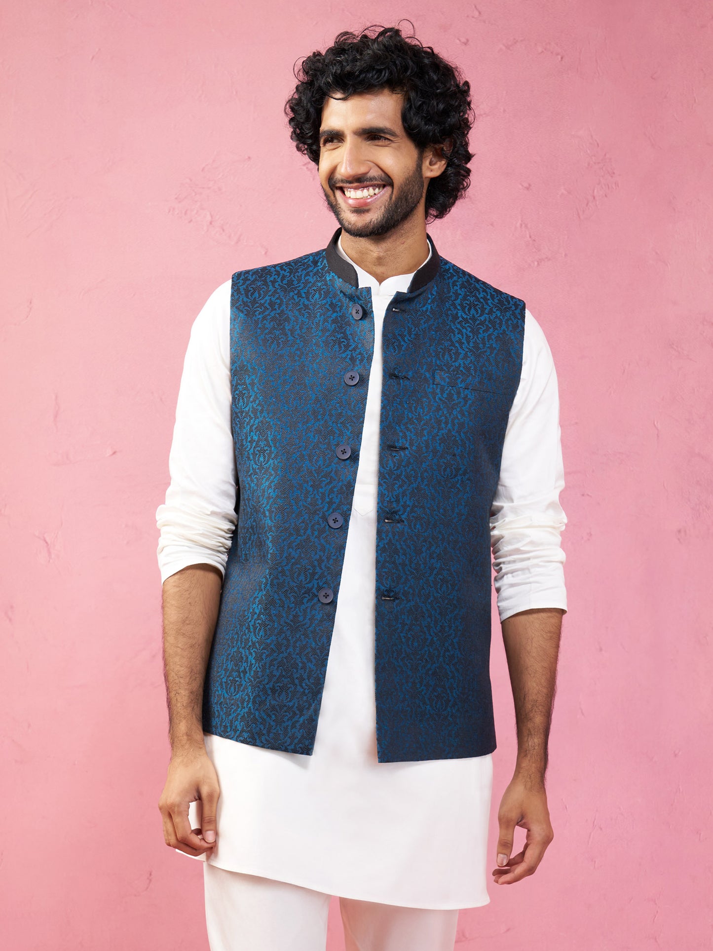 Turquoise Silk Blend Party Wear Men's Jacket