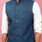 Turquoise Silk Blend Party Wear Men's Jacket