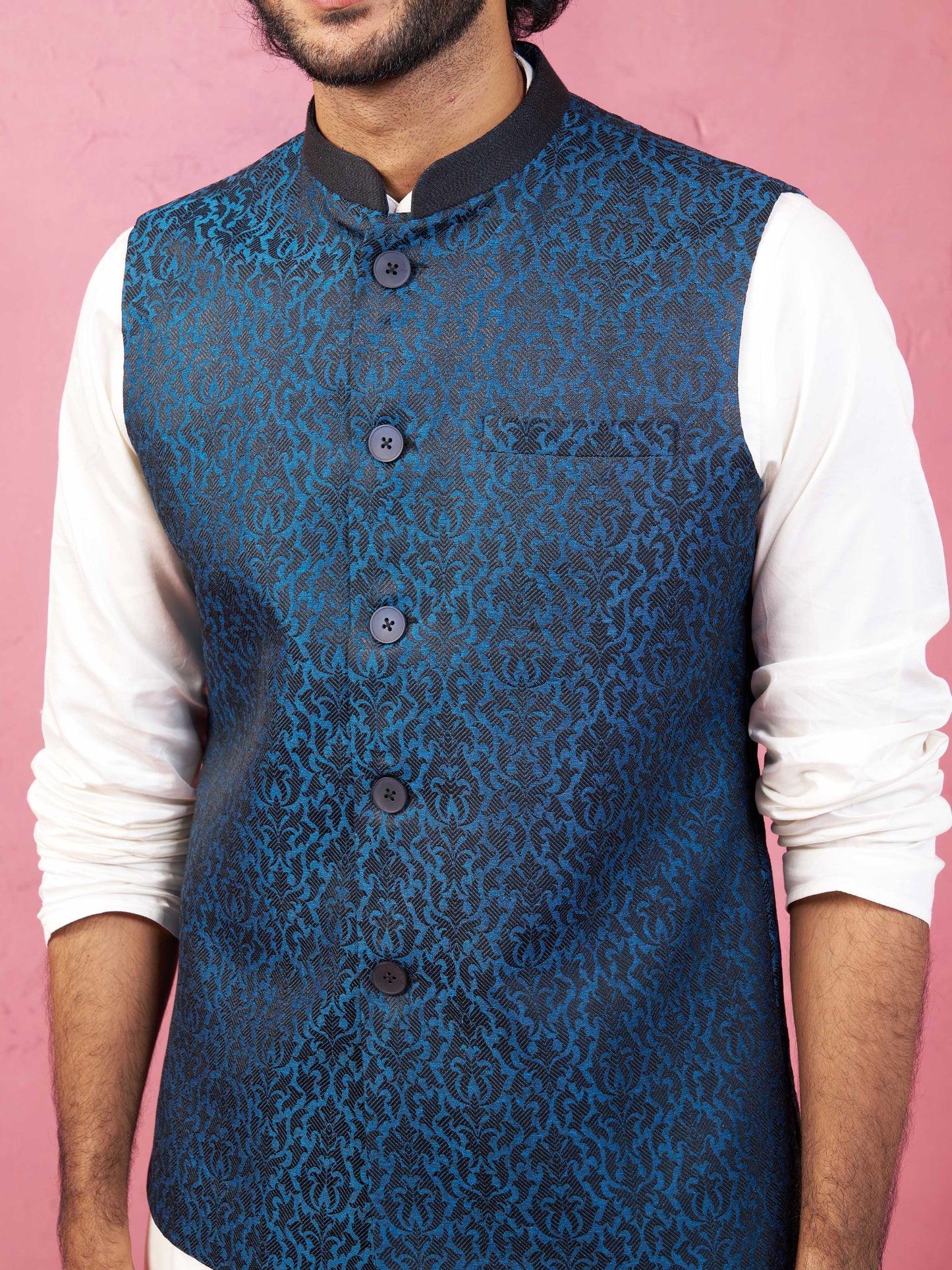 Turquoise Silk Blend Party Wear Men's Jacket