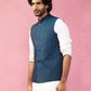 Turquoise Silk Blend Party Wear Men's Jacket