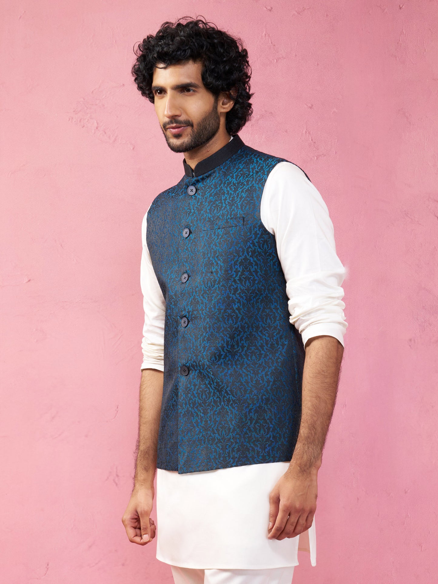 Turquoise Silk Blend Party Wear Men's Jacket