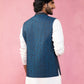 Turquoise Silk Blend Party Wear Men's Jacket