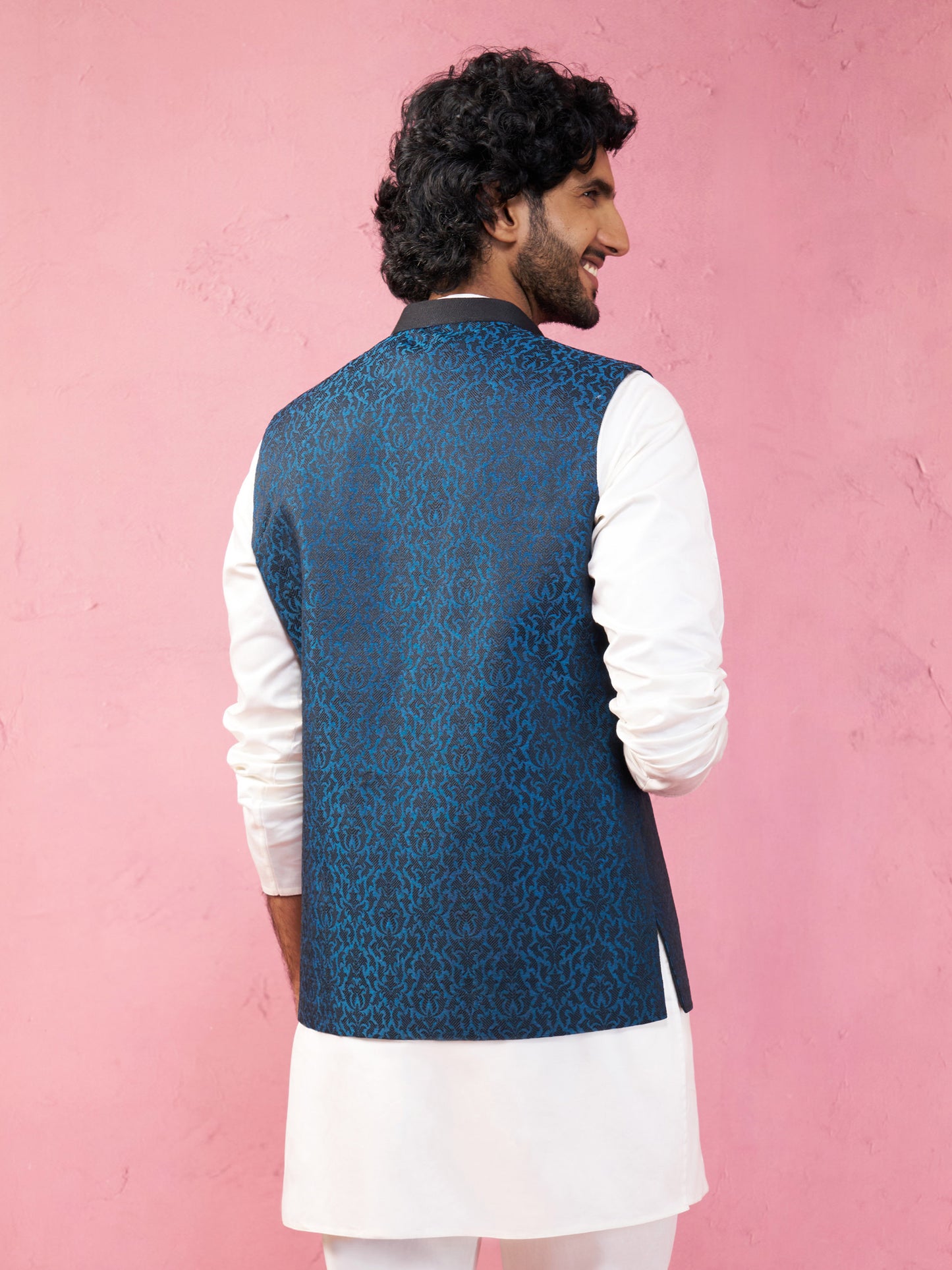Turquoise Silk Blend Party Wear Men's Jacket