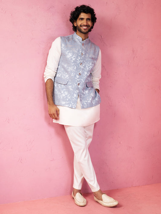 Grey Silk Blend Wedding Wear Men's Jacket