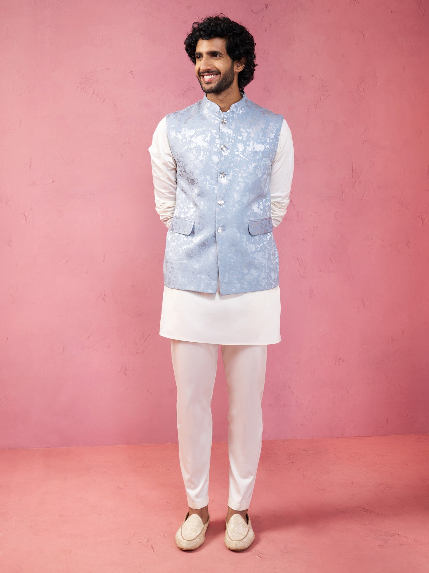 Grey Silk Blend Wedding Wear Men's Jacket