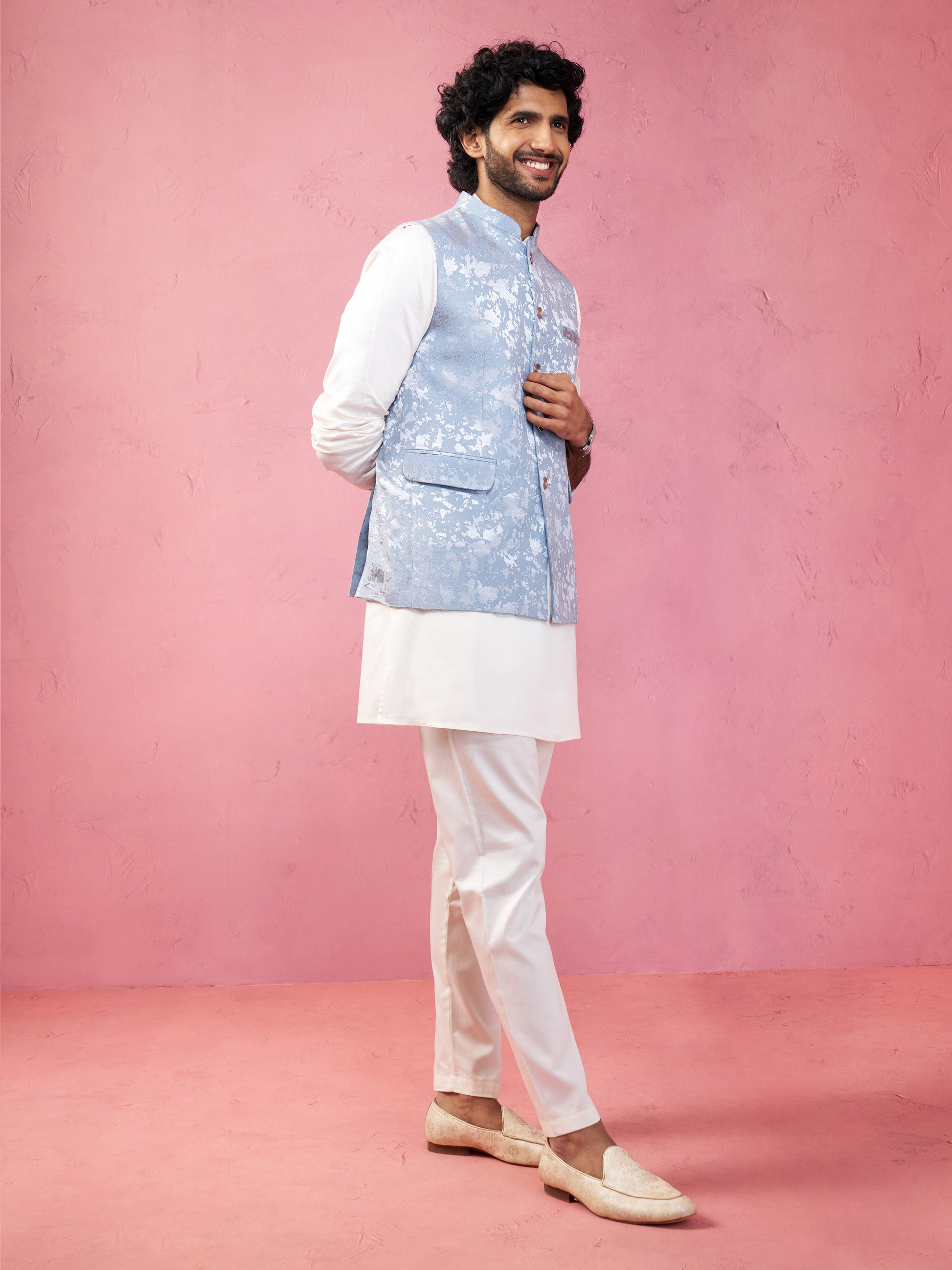 Grey Silk Blend Wedding Wear Men's Jacket