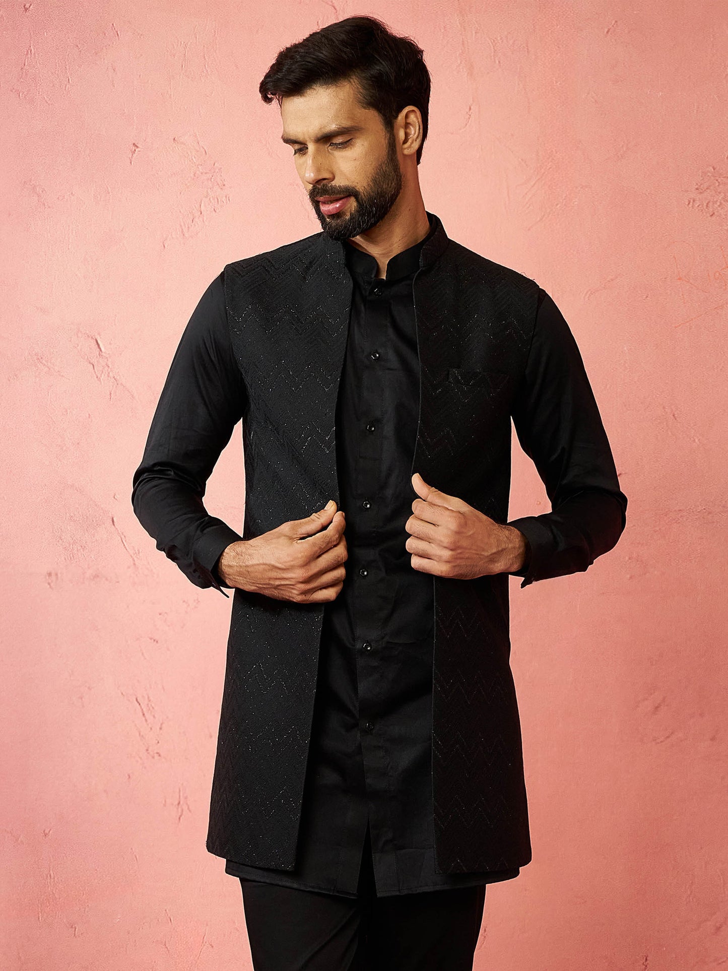 Black Silk Blend Festival Wear Men's Jacket
