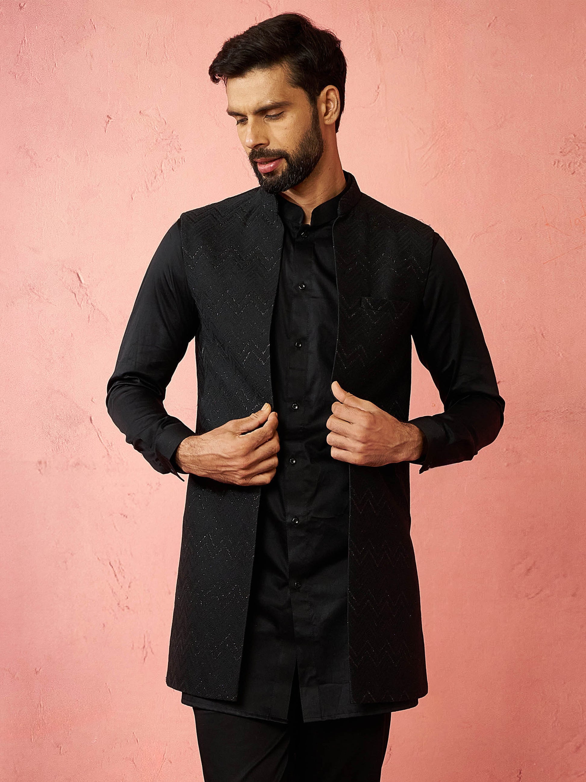 Black Silk Blend Festival Wear Men's Jacket
