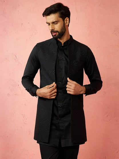 Black Silk Blend Festival Wear Men's Jacket