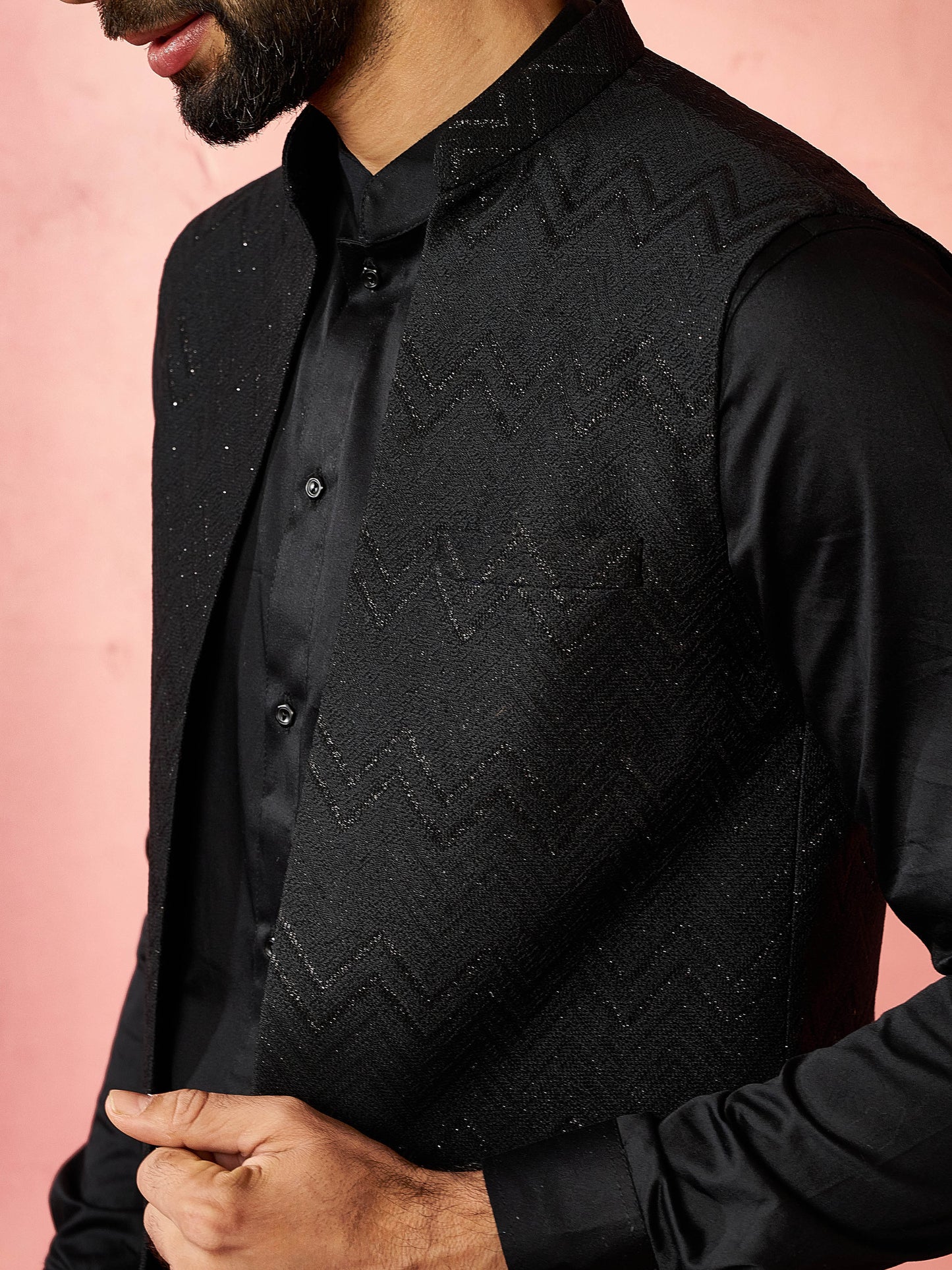 Black Silk Blend Festival Wear Men's Jacket