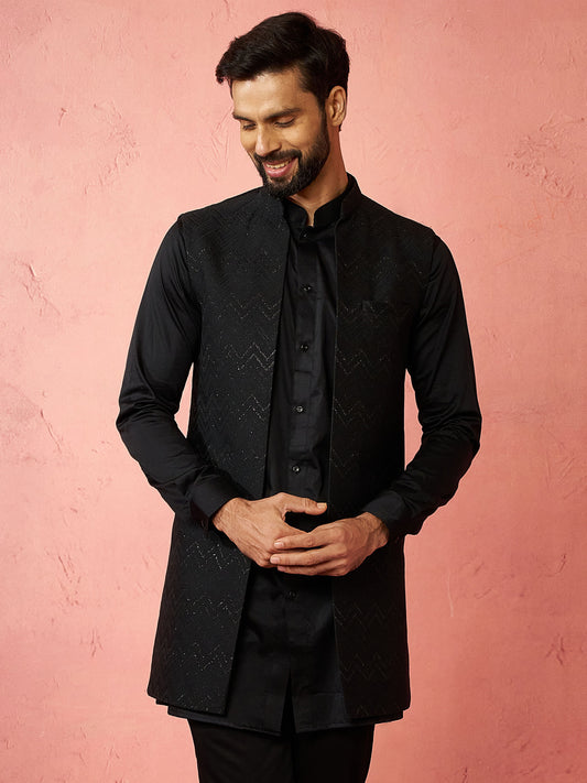 Black Silk Blend Festival Wear Men's Jacket